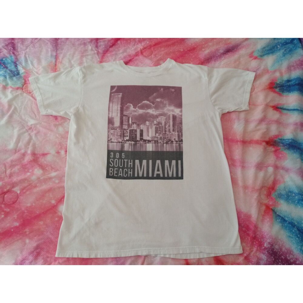 305 South Beach Miami Skyline White T-shirt Men's XL Extra Large MIA Florida FL